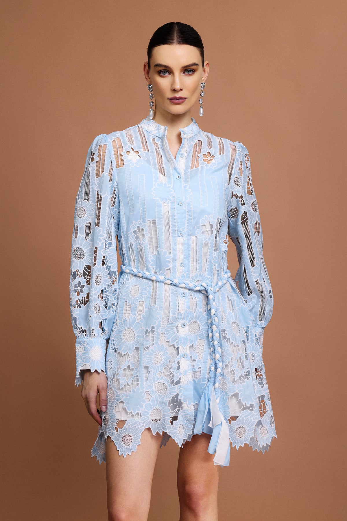 Ona Long Sleeves Flowers Lace Mini Dress