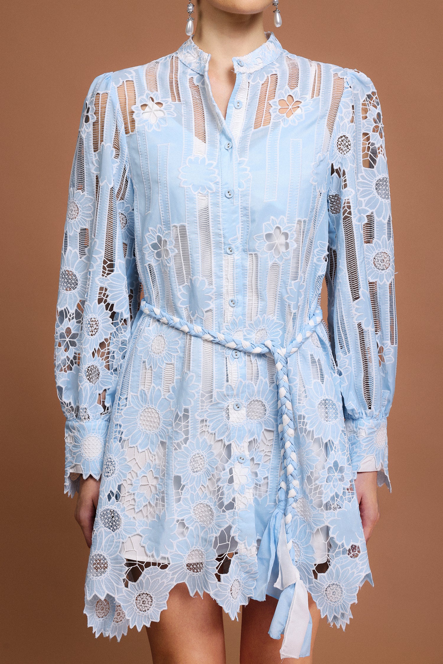Ona Long Sleeves Flowers Lace Mini Dress