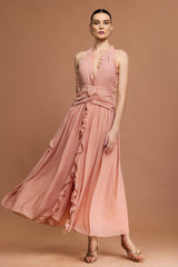 Pilisa V-Neck Sleeveless Folds Maxi Dress