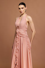 Pilisa V-Neck Sleeveless Folds Maxi Dress
