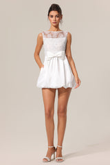 Shea Sleeveless Bowknot Embroidery Flowers Lace Mini Dress