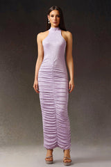 Kori Halter Sleeveless Diamond Fold Maxi Dress