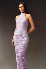Kori Halter Sleeveless Diamond Fold Maxi Dress