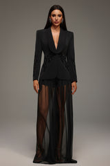 Demri Long Sleeves V-Neck Hollow Out Sequins Maxi Two Piece Set