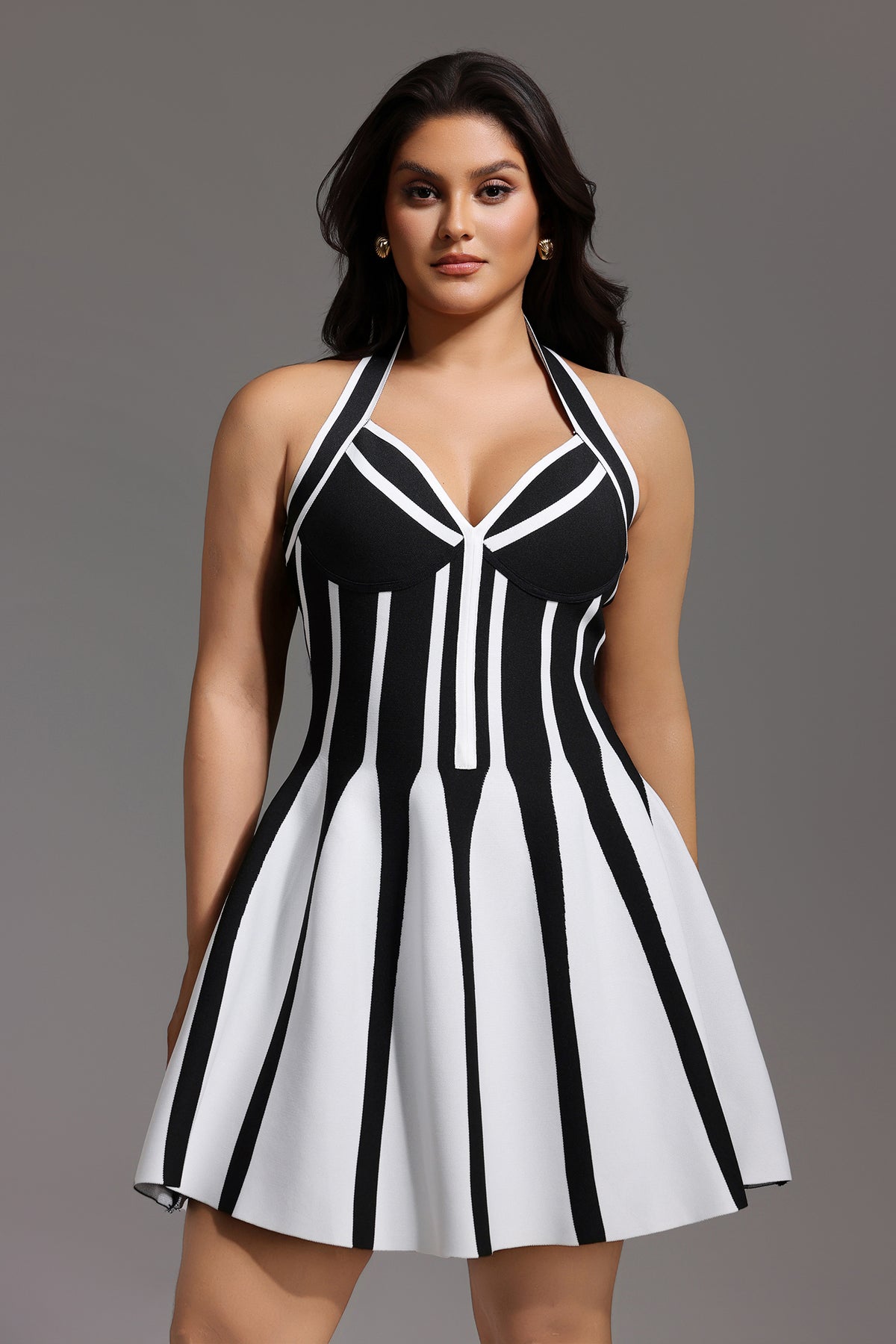 Eudora Halter Sleeveless Streak Bandage Mini Dress