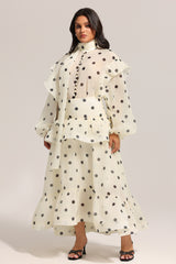 Rode Dot Printed Folds Long Sleeves Top And Skirt Two-Piece Set