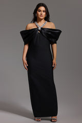 Sloan Halter Diamond Off-The-Shoulder Bandage Maxi Dress