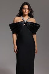 Sloan Halter Diamond Off-The-Shoulder Bandage Maxi Dress