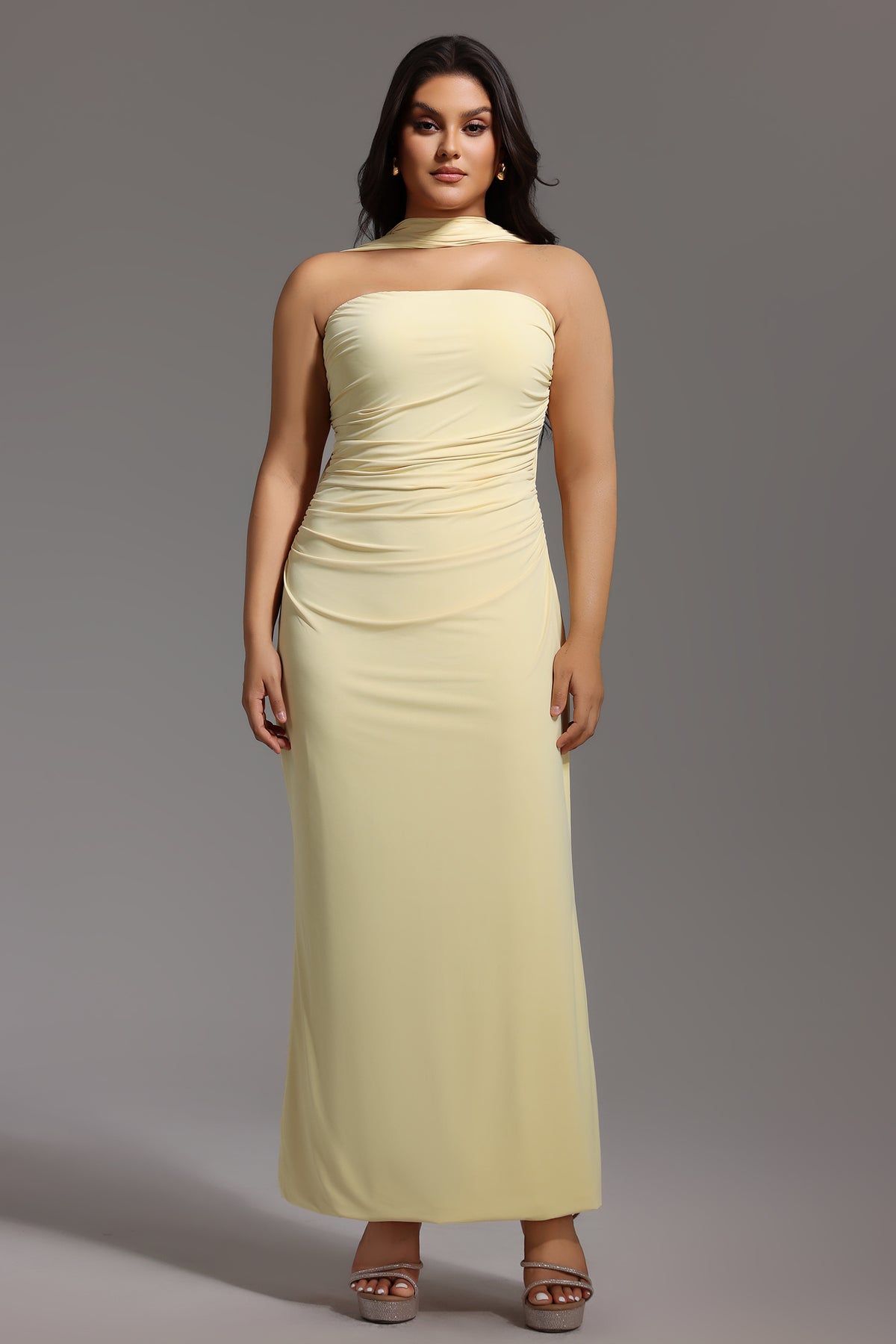Kaxani Strapless Slim Flowers Backless Maxi Dress