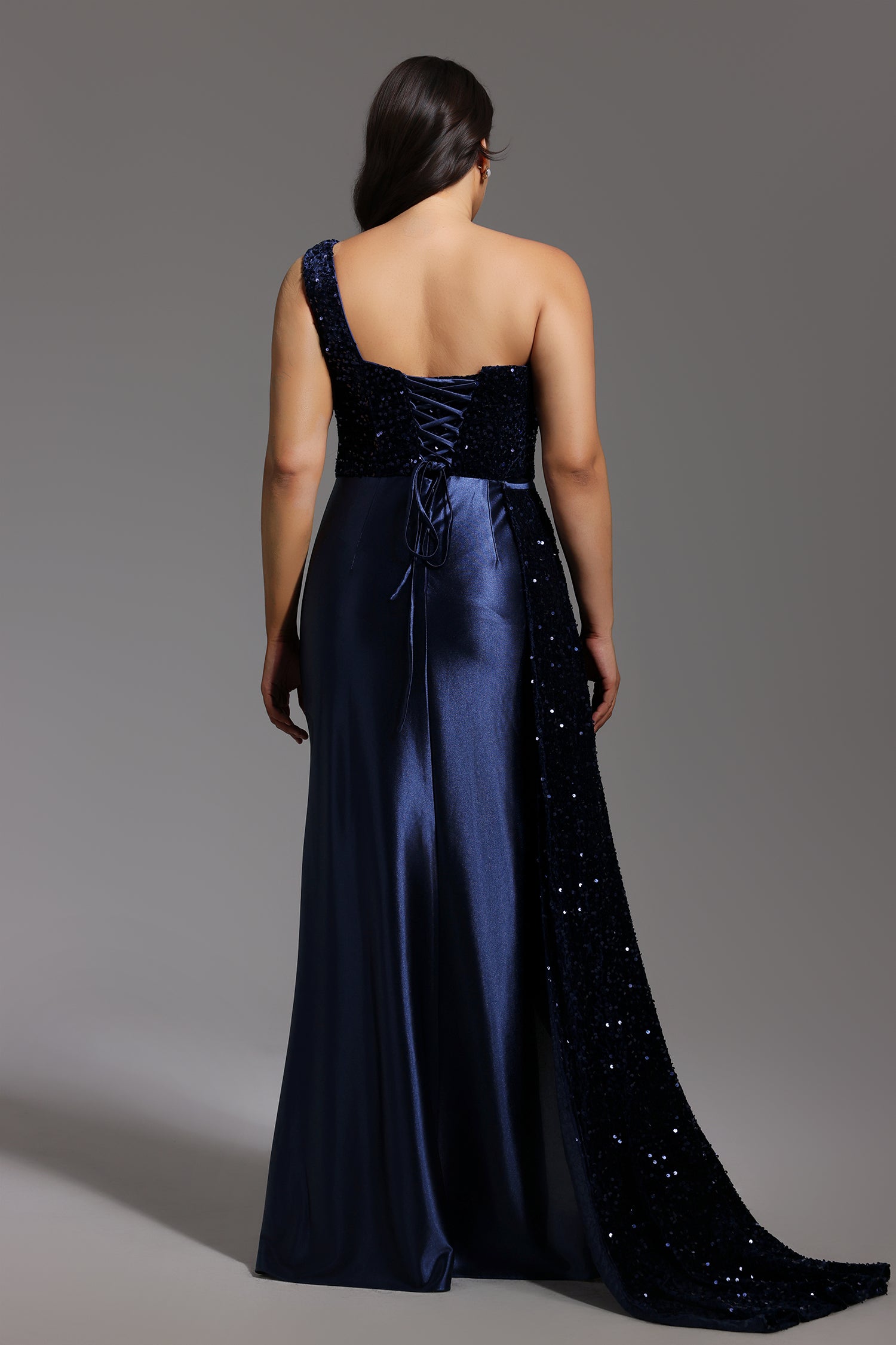Kerla One Shoulder Sleeveless High Slit Velvet Sequin Maxi Dress