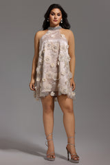 Viaua Halter Flowers Diamond Mini Dress
