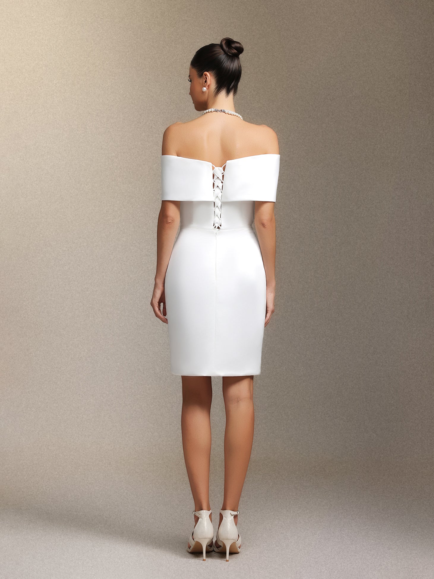 Ursula Crossed off-shoulder mini evening dress