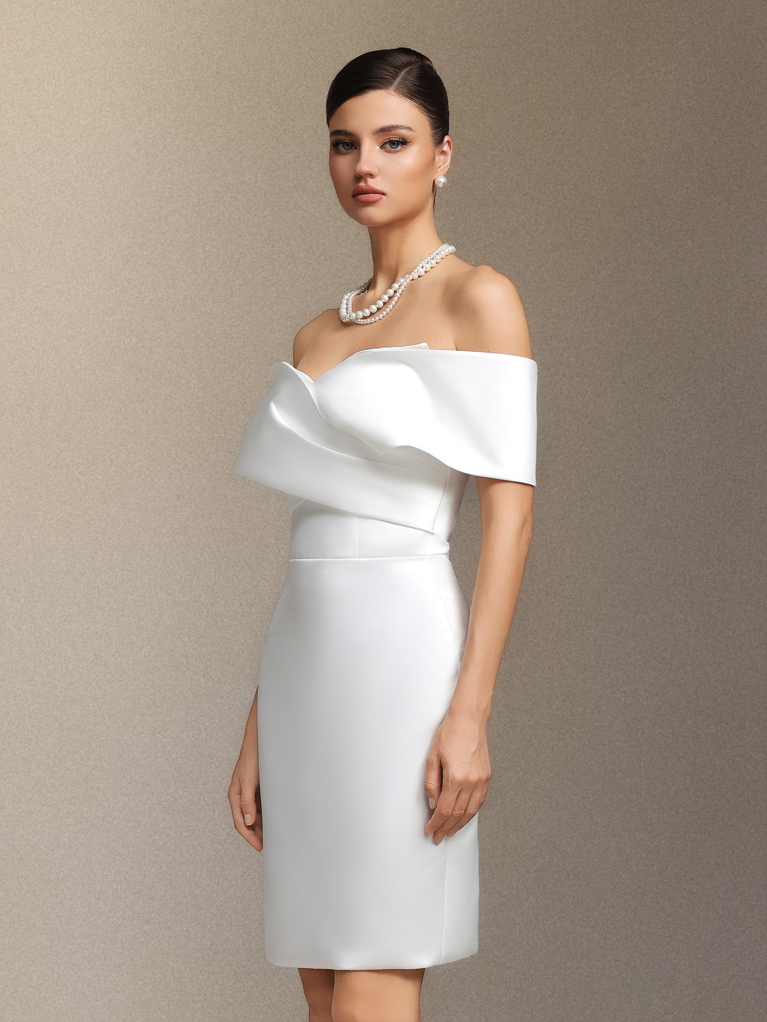 Ursula Crossed off-shoulder mini evening dress