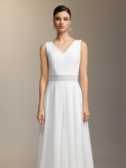 Trinvilla Deep V-neck sleeveless high-waisted maxi jumpsuit