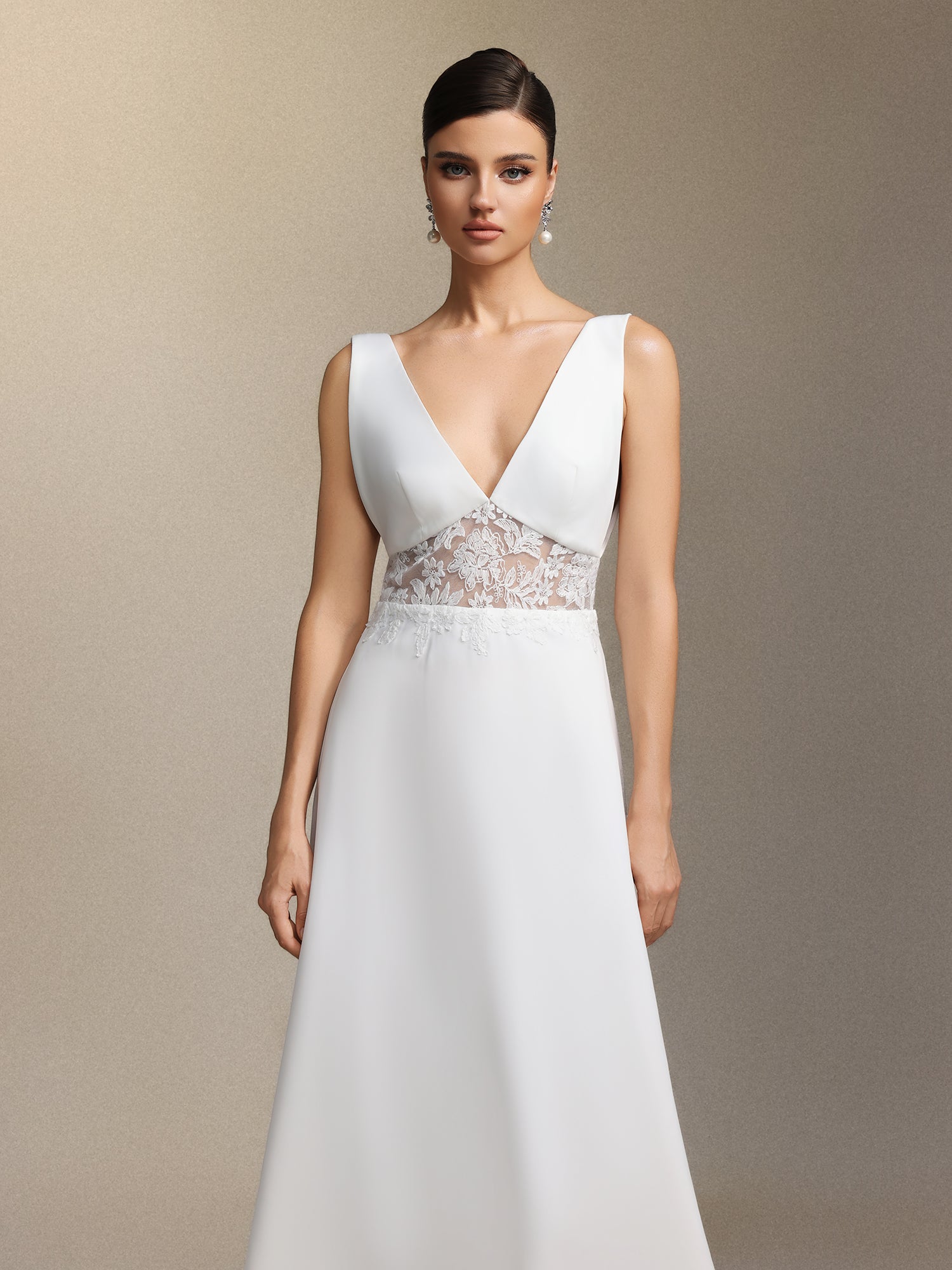 Dazie Deep V-neck sleeveless lace mesh maxi wedding dress