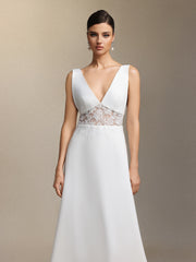Dazie Deep V-neck sleeveless lace mesh maxi wedding dress