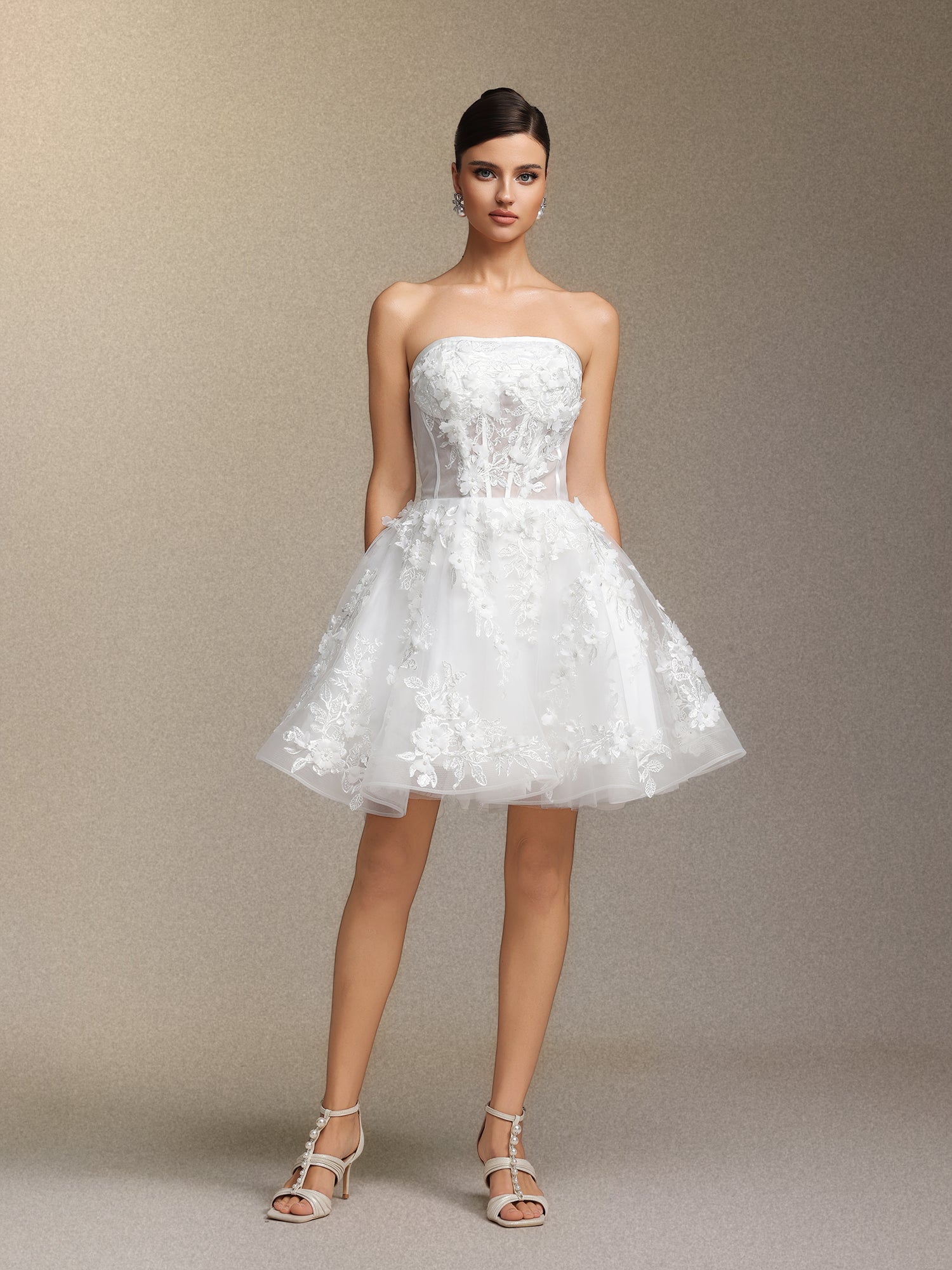 Mishell Strapless lace embroidered mini dress