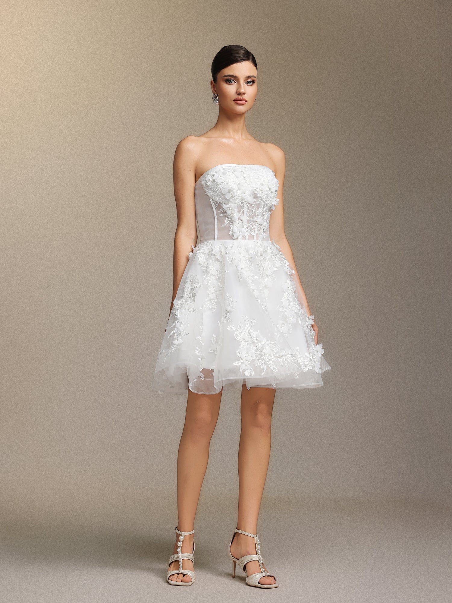 Mishell Strapless lace embroidered mini dress