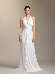 Salla Ruthie Halter-neck three-dimensional flower ruffled cinched waist maxi dress