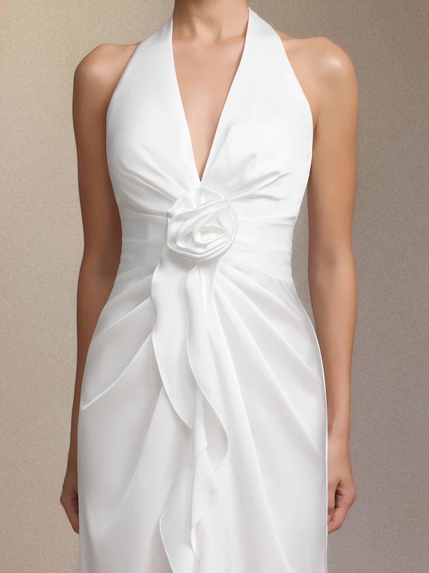 Salla Ruthie Halter-neck three-dimensional flower ruffled cinched waist maxi dress