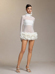 Halasa Long Sleeve Flowers Mini Dress