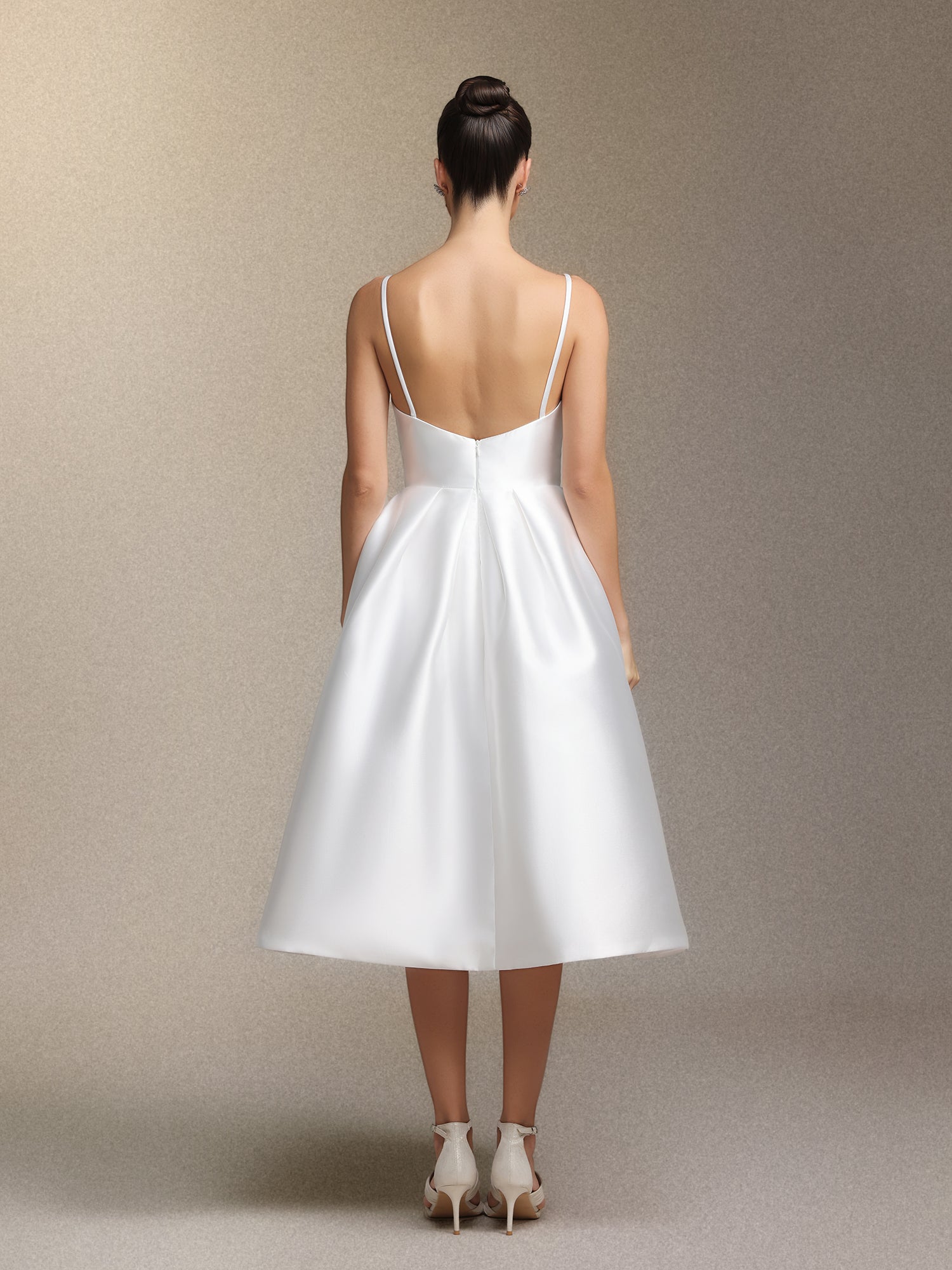 Joy Millipin .Halter top square collar mid-length style midi wedding dress