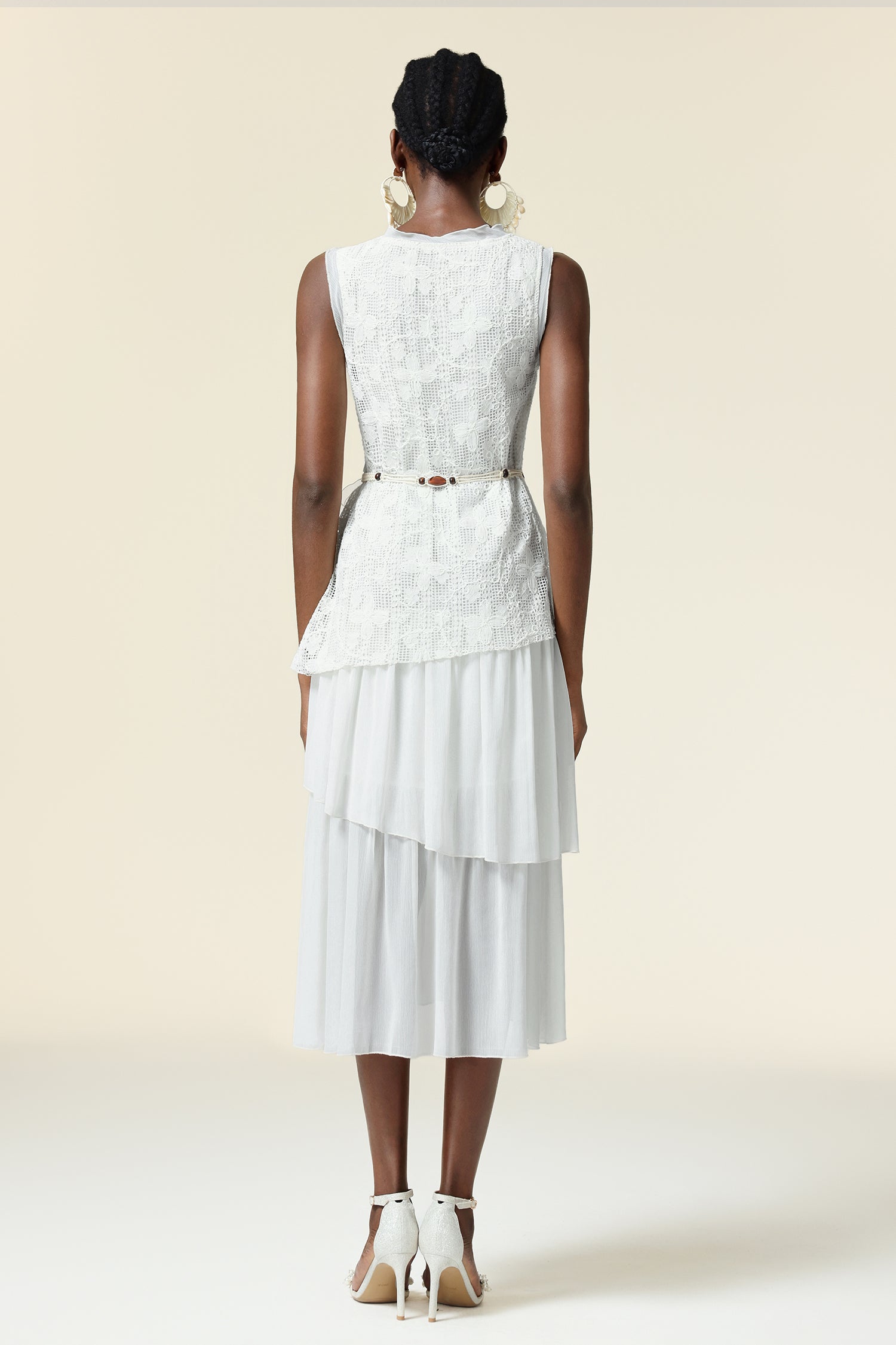 Edie V-Neck Lace Folds Midi Dress