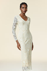 Klaria V-Neck Long Sleeves Embroidery Maxi Dress