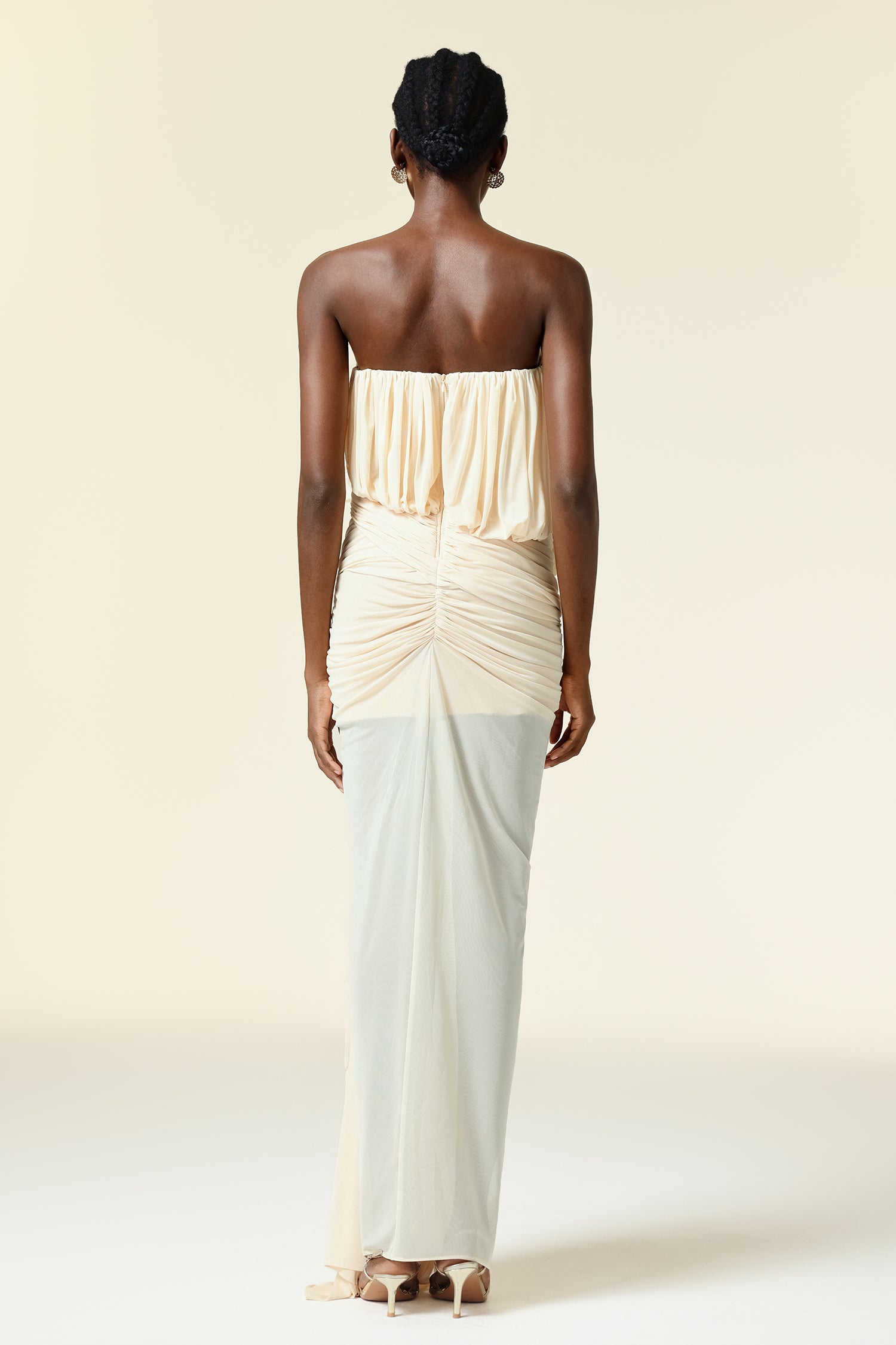 Tusare Sleeveless Folds Asymmetric Maxi Dress