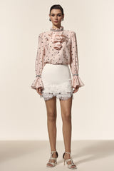 Krome Folds Dot Printed Sequin Lace Top And Skirt Two-Piece Set