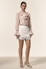 Krome Folds Dot Printed Sequin Lace Top And Skirt Two-Piece Set