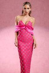Haliya Off The Shoulder V Neck Diamond Bandage Maxi Dress