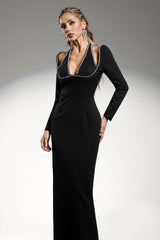 Riane Long Sleeves Halter Diamond Maxi Dress