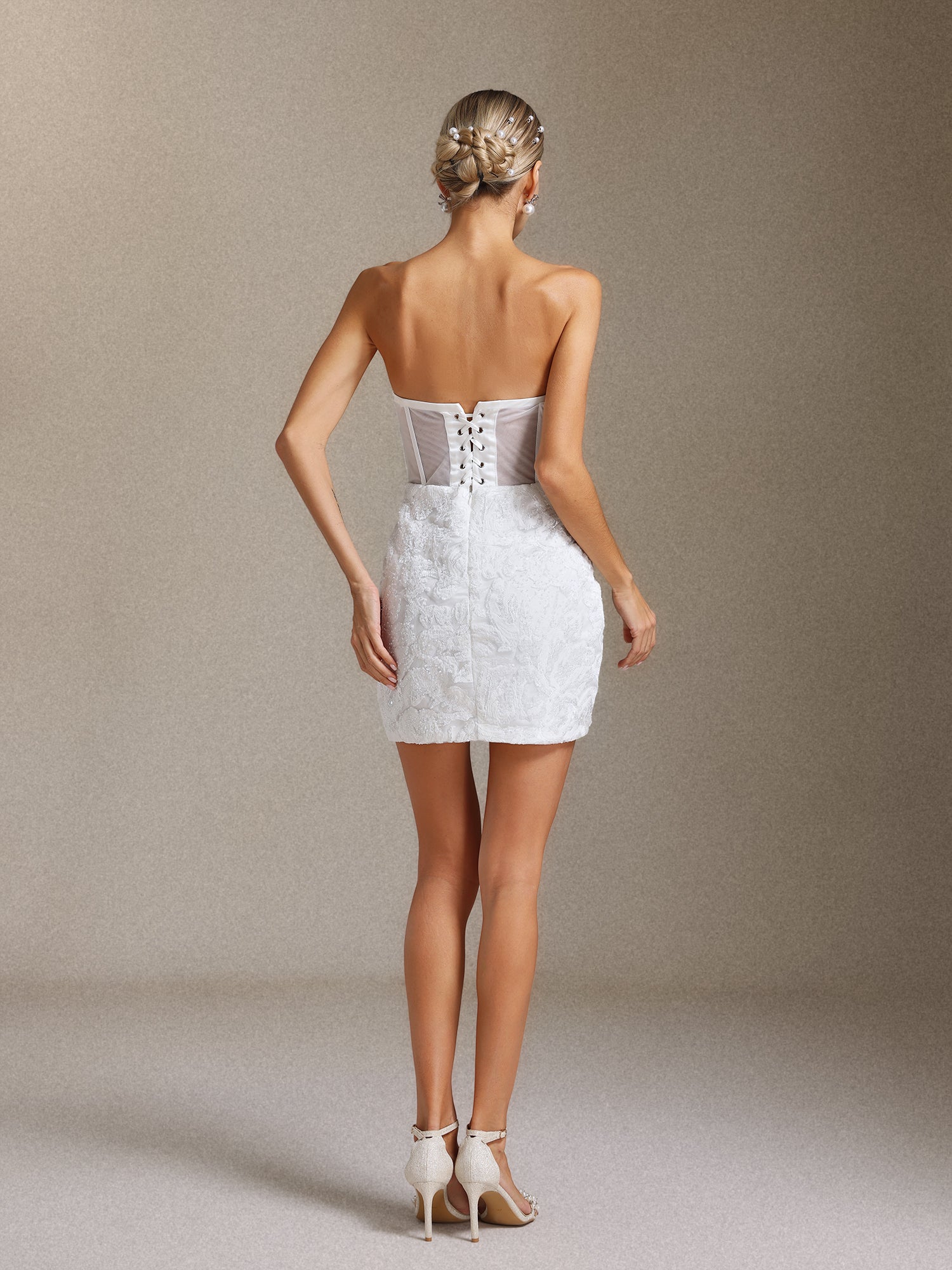 Viaya Beading lace strapless mini skirt