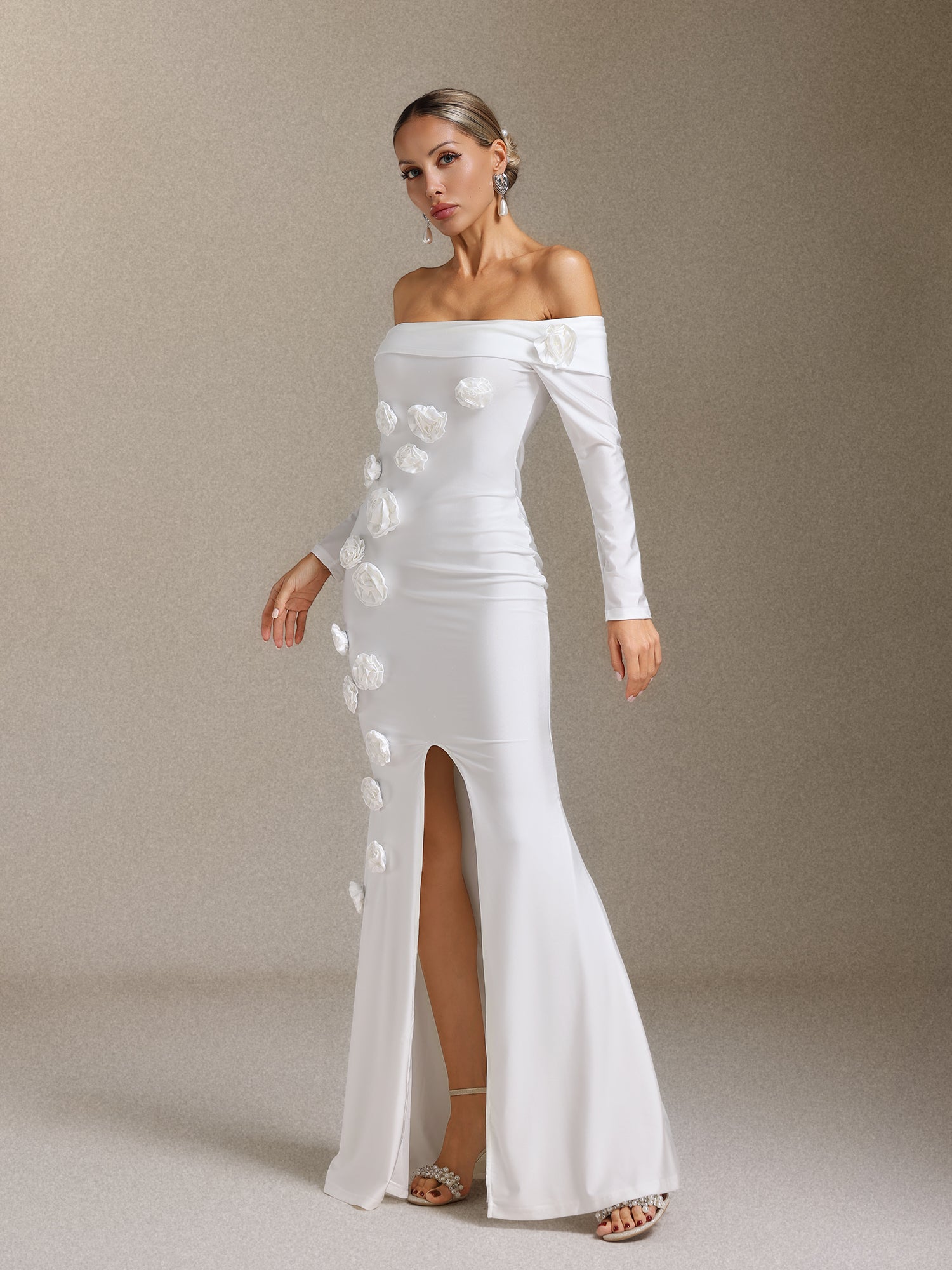 Nerlii Flower Off Shoulder Maxi Dress