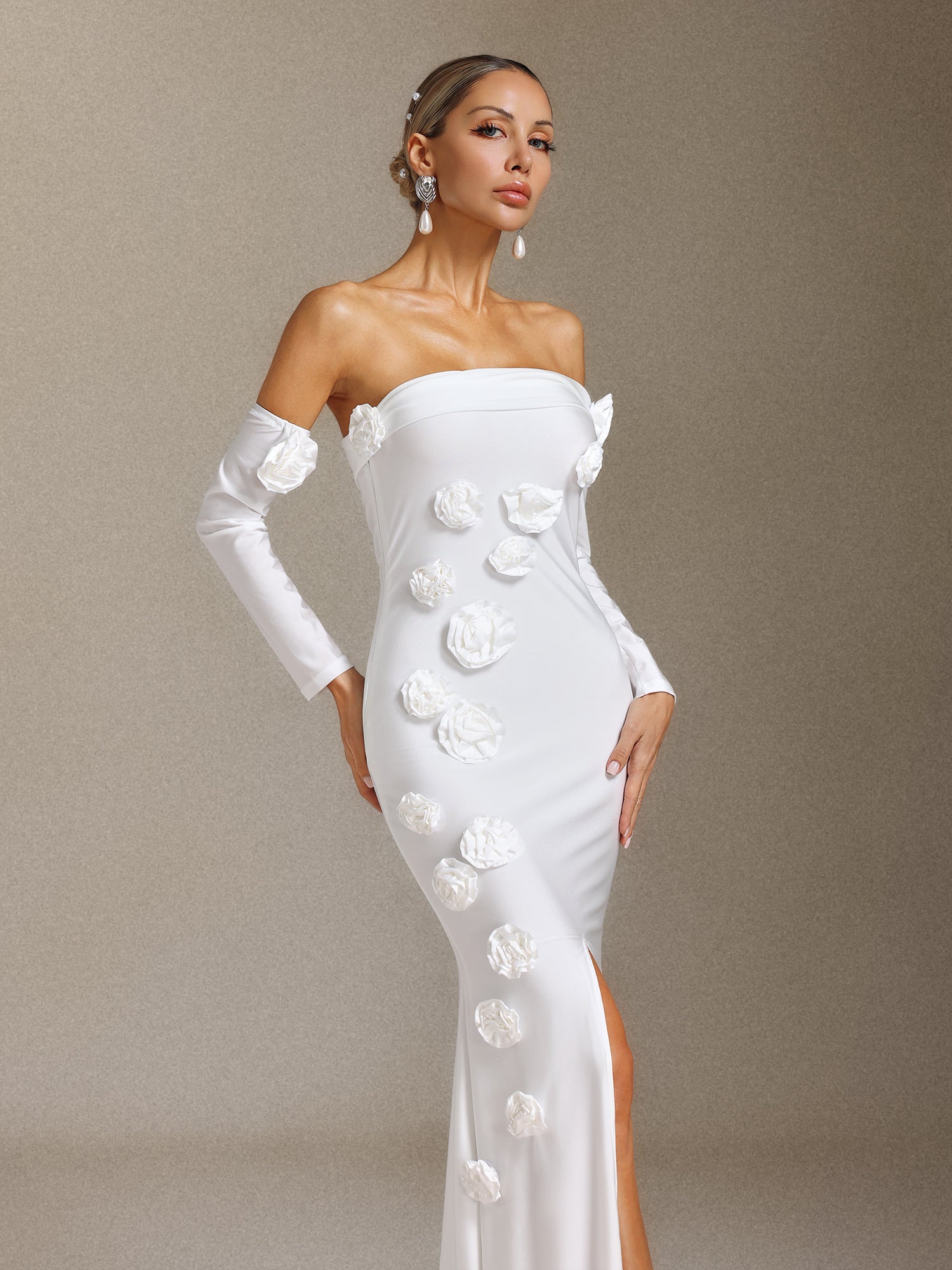 Nerlii Flower Off Shoulder Maxi Dress