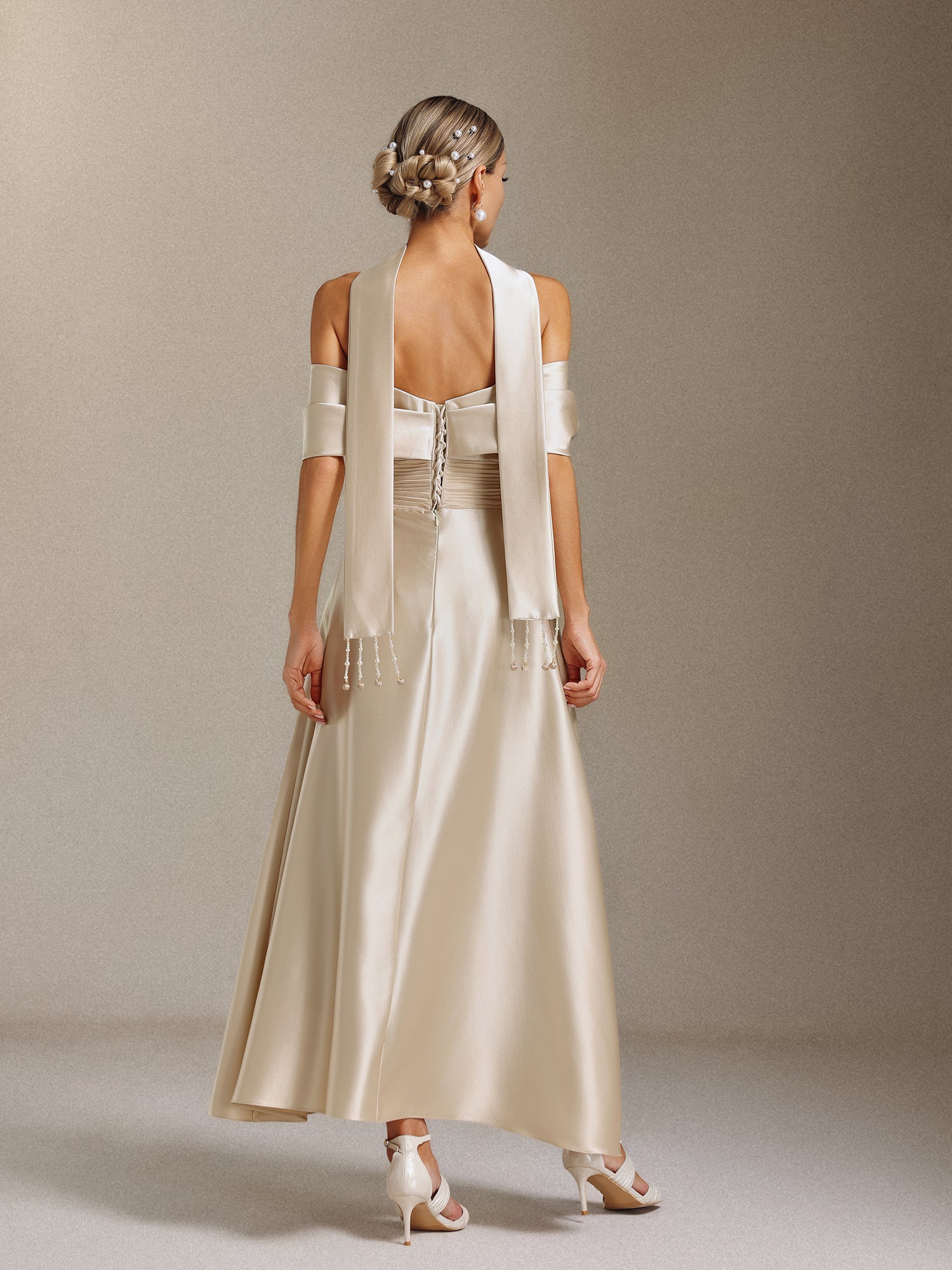 Elsie Off-the-shoulder, tapered, waist-cinching maxi dress