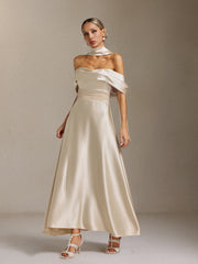Elsie Off-the-shoulder, tapered, waist-cinching maxi dress