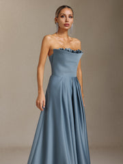 Elysande Strapless pleated three-dimensional floral slimming maxi dress