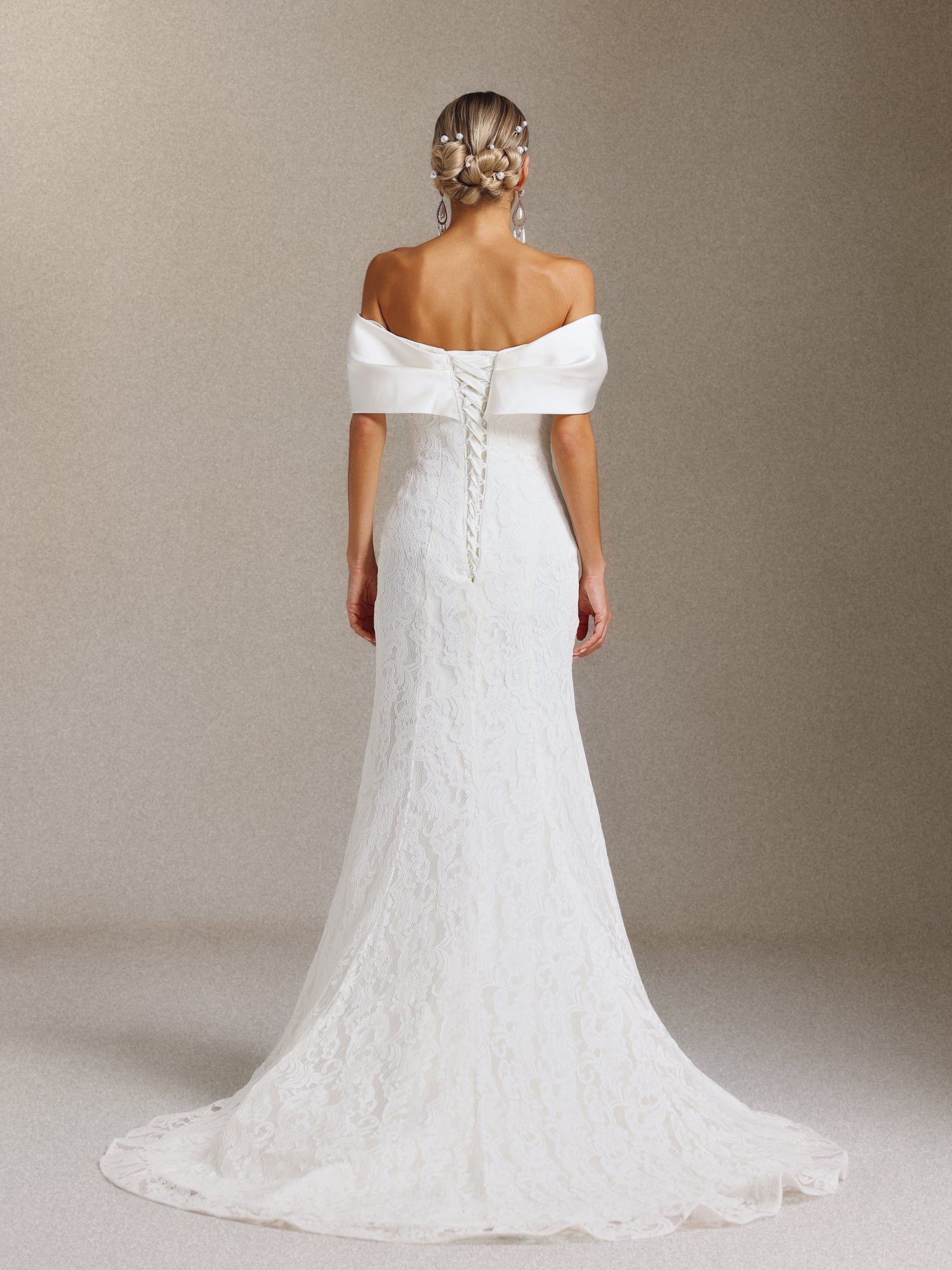 Jussi Off-the-shoulder lace slimming Fish tail Maxi wedding Dress