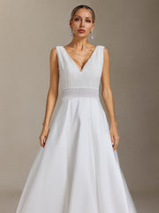 Yalyka Deep V-neck sleeveless high-waisted wedding maxi dress