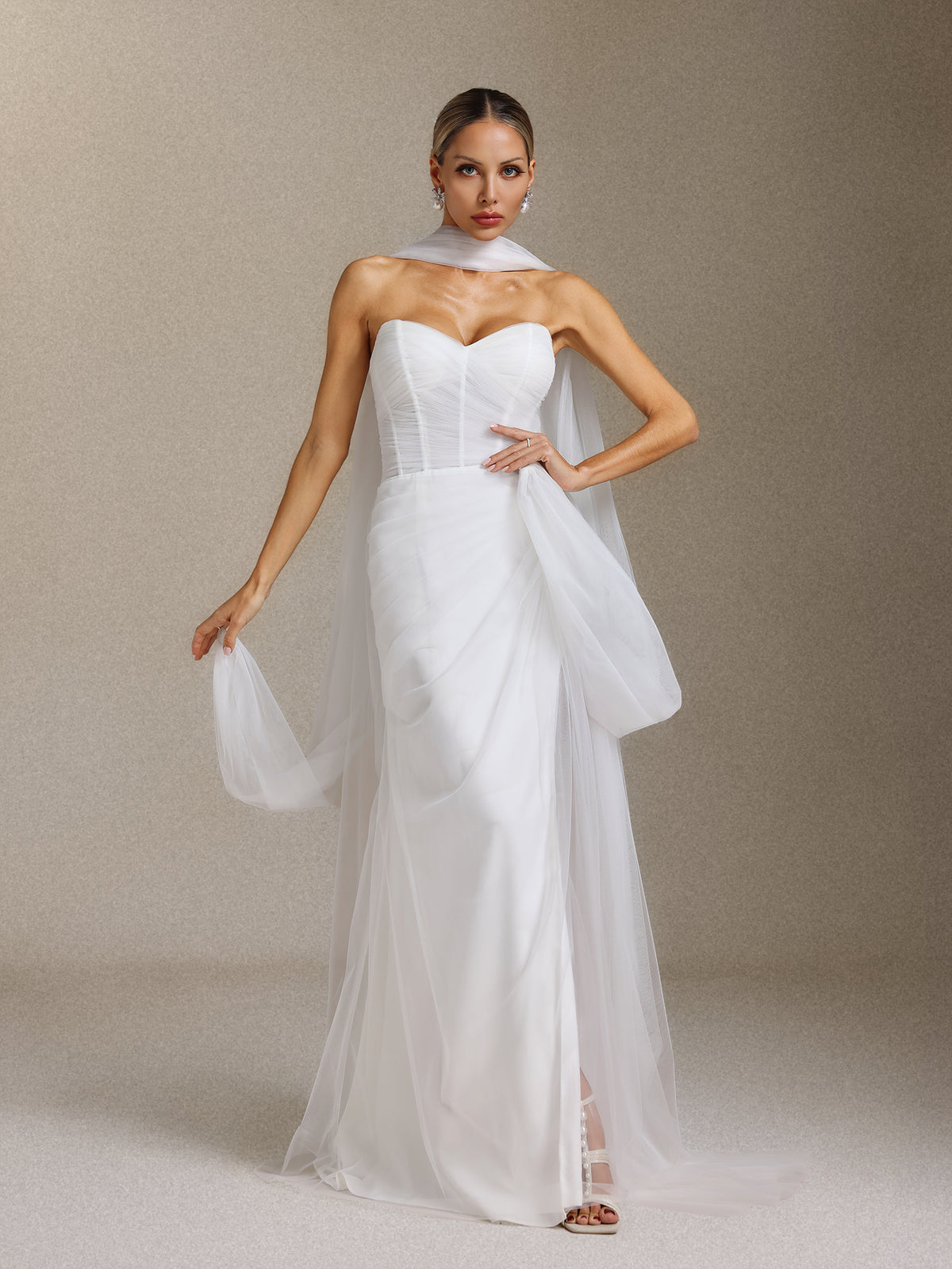 Vanessa Pleated light gauze fishbone strapless maix wedding dress