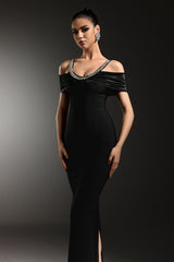 Yamia Sleeveless Off The Shoulder Diamond Bandage Maxi Dress