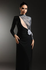 Wenie Long Sleeves Flower Slit Maxi Dress
