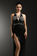 Saffie Sleeveless V-Neck Diamond Maxi Dress