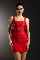 Marne Sleeveless Diamond Bow Bandage Mini Dress