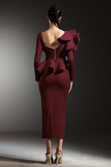 Faray Ruffled Long Sleeves Red Maxi Dress