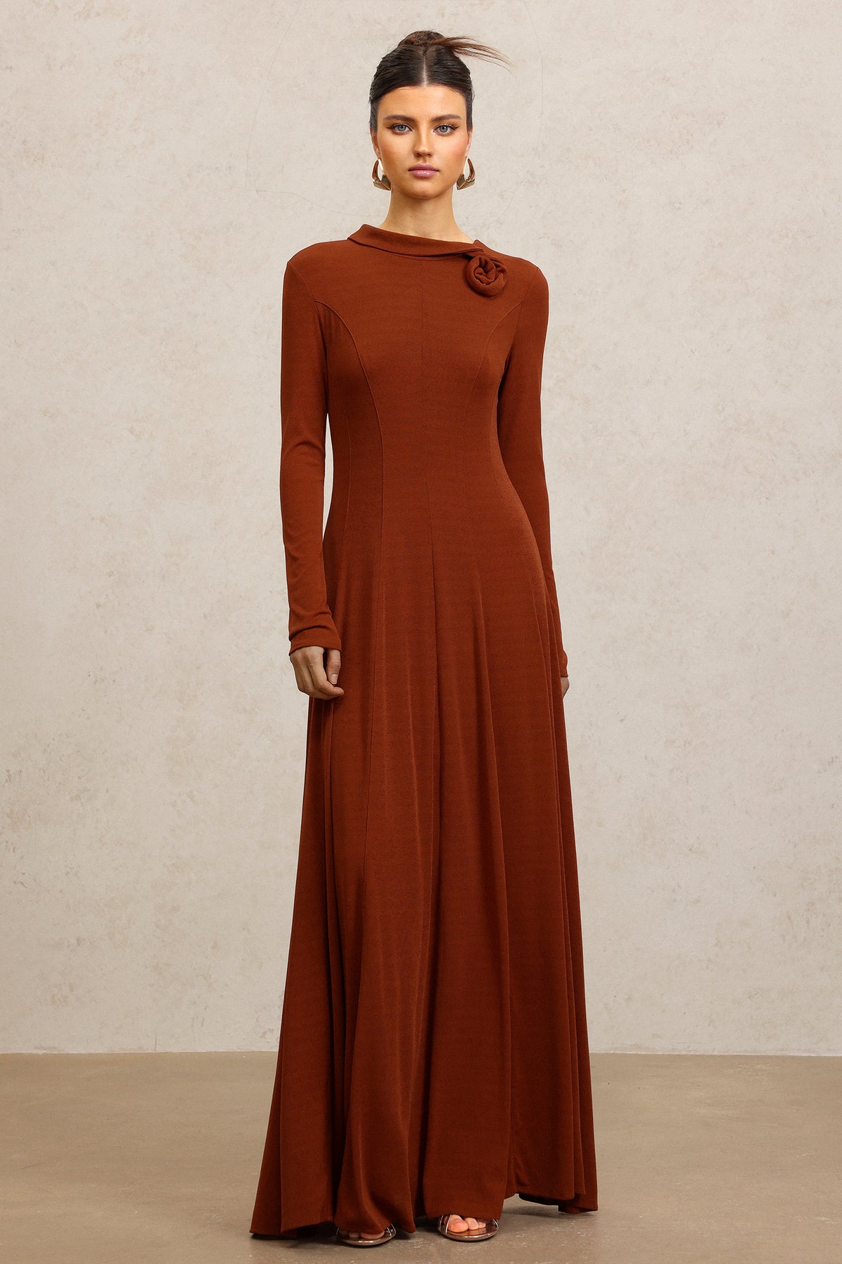 Juny Long Sleeves Flower Maxi Dress