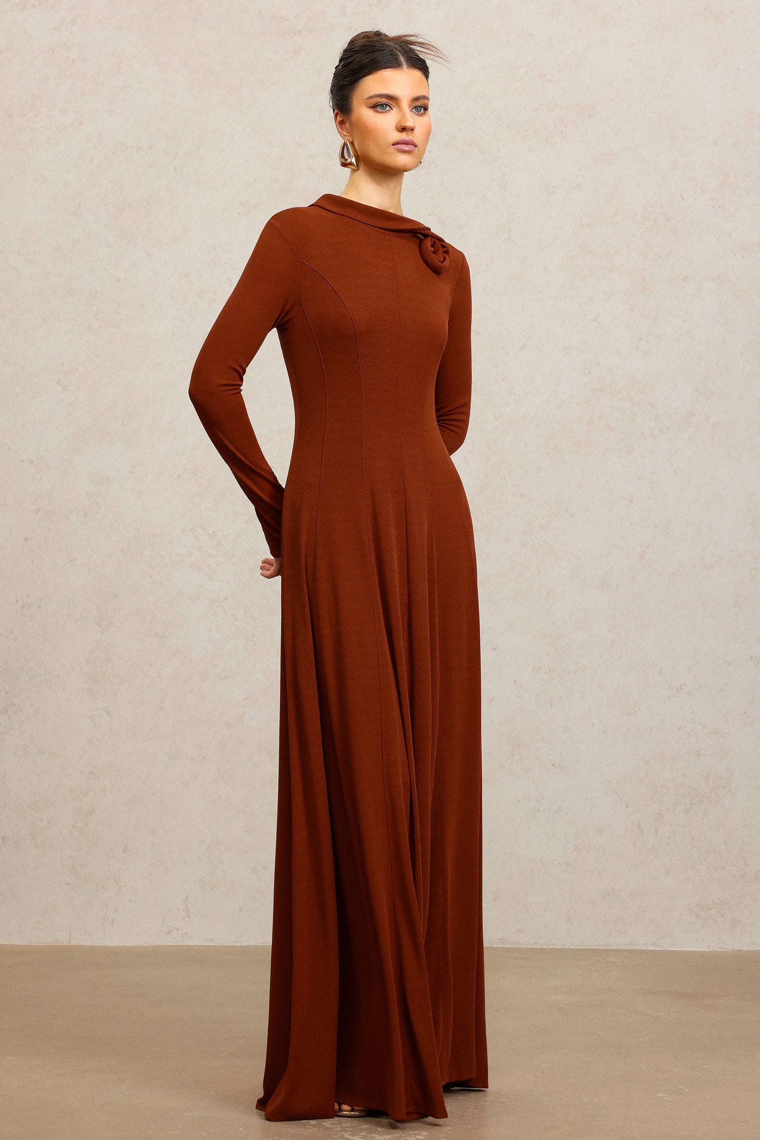 Juny Long Sleeves Flower Maxi Dress