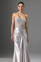 Denny Strapless Sequin High Slit Maxi Dress